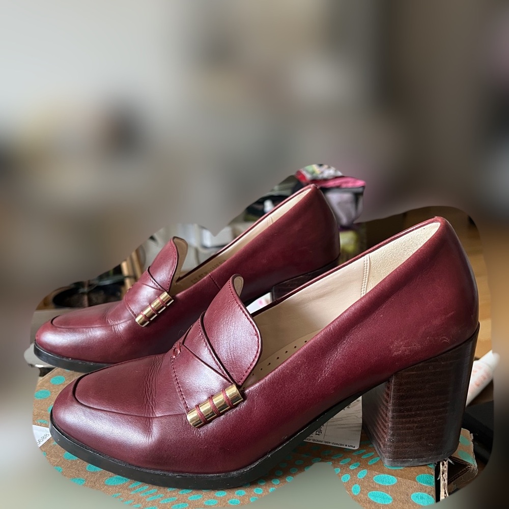 Cole Haan Maroon Block Heel Loafers